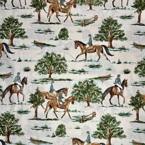 Equestrian Life by David Textiles - Cotton Fabric - 1 Yard - Horses Trees Rider - Picture 1 of 8